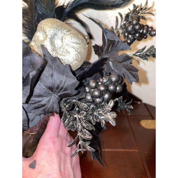 Gothic Black & Purple Rose Bouquet with Skull Accent Halloween Decor - Picture 4 of 11